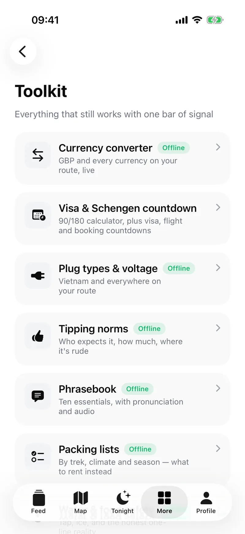 The toolkit — currency, Schengen countdown, plugs, tipping, phrasebook, packing.