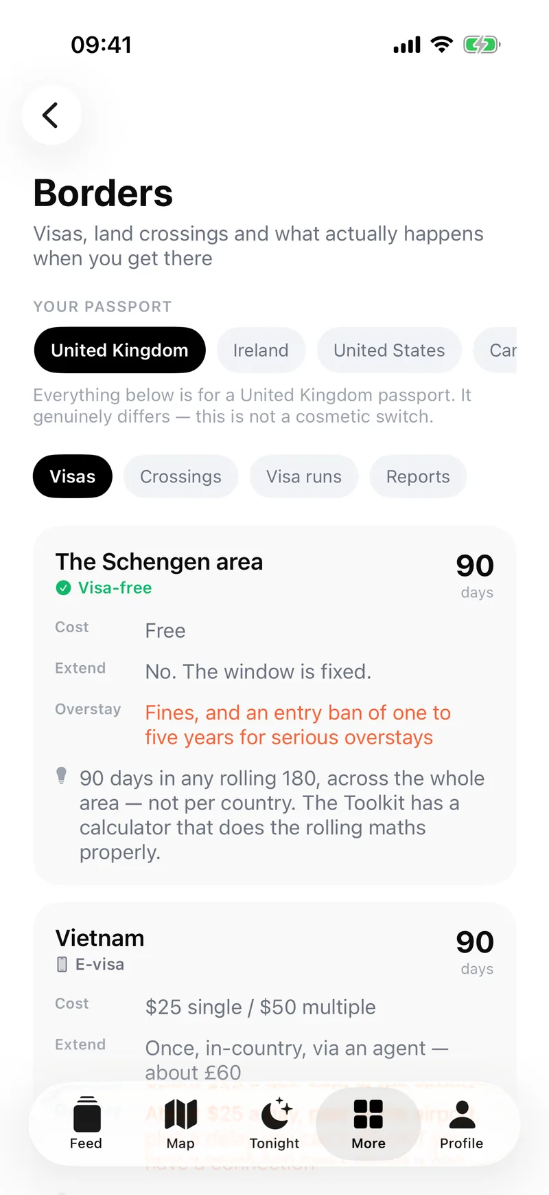 Borders — visa rules filtered to a United Kingdom passport.