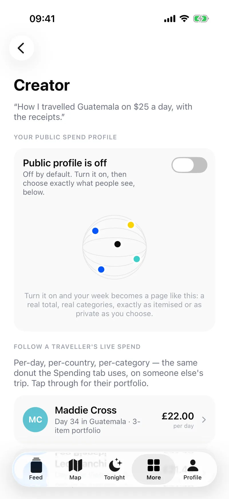 Creator — the public spend profile, switched off by default.